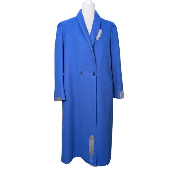 Vintage Cobalt Blue 100% Wool Coat with Silver Brush Strokes M/L - Picture 1 of 16